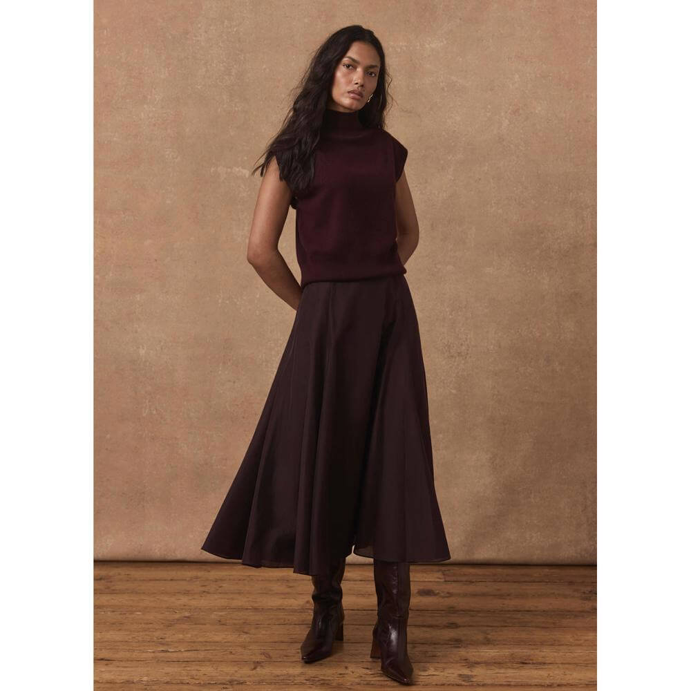 Mint Velvet Burgundy Full Midi Skirt